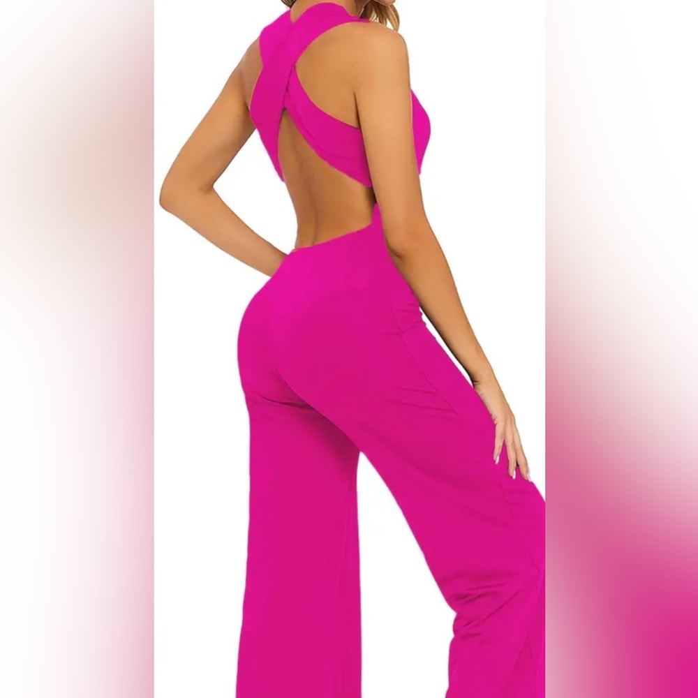 Hot Pink cross back Jumpsuit